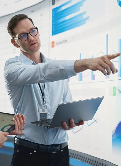 Consultant presenting a Power BI dashboard